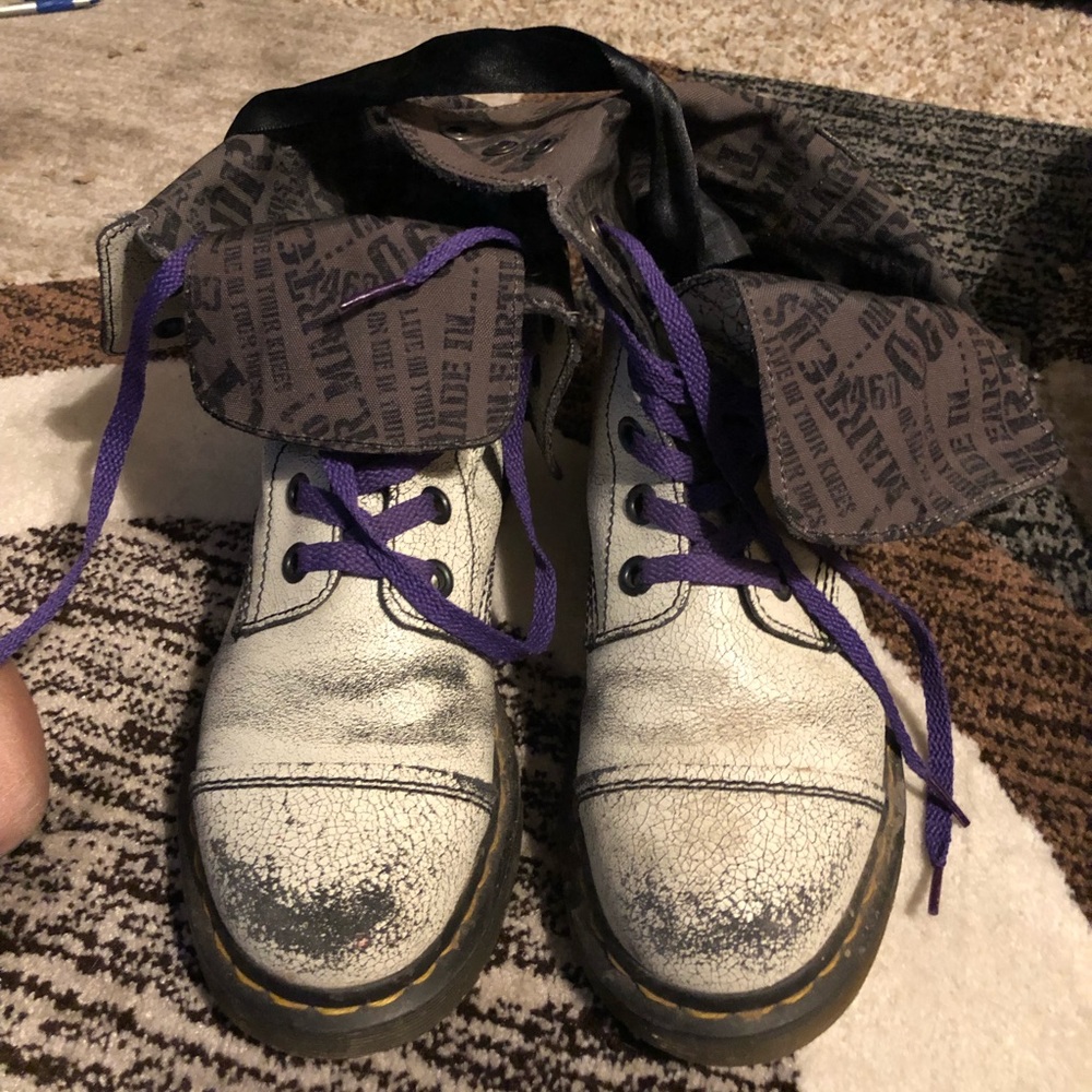 Doc Marten white distressed lace up boots